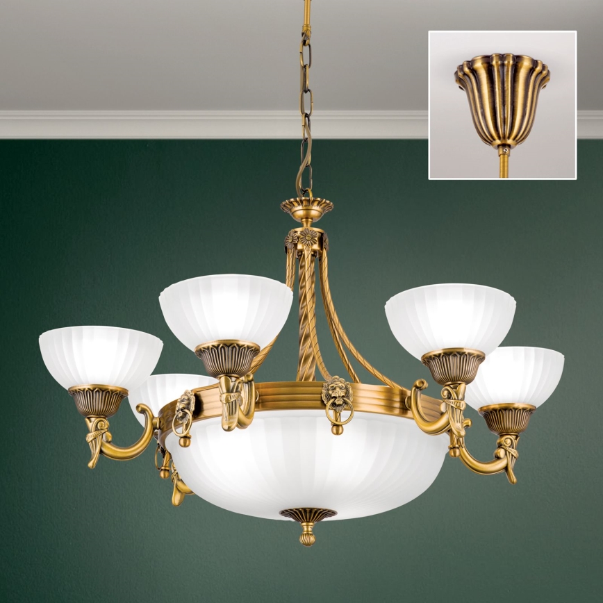 Suspension chaîne ROCCA 9xE27/60W/230V d. 75 cm bronze/blanc