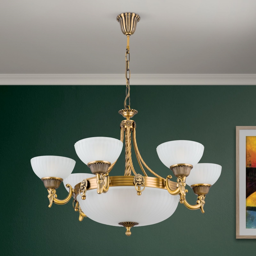 Suspension chaîne ROCCA 9xE27/60W/230V d. 75 cm bronze/blanc