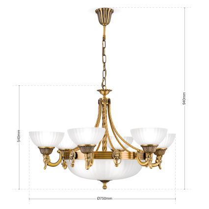 Suspension chaîne ROCCA 9xE27/60W/230V d. 75 cm bronze/blanc