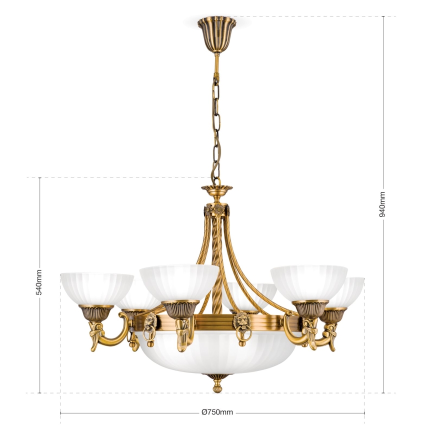 Suspension chaîne ROCCA 9xE27/60W/230V d. 75 cm bronze/blanc