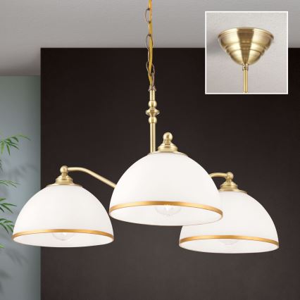 Hanglamp aan een ketting OLD LAMP 3xE27/40W/230V diameter 65 cm wit/messing