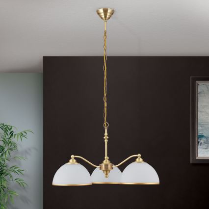 Hanglamp aan een ketting OLD LAMP 3xE27/40W/230V diameter 65 cm wit/messing
