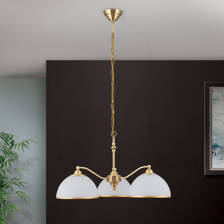 Hanglamp aan een ketting OLD LAMP 3xE27/40W/230V diameter 65 cm wit/messing