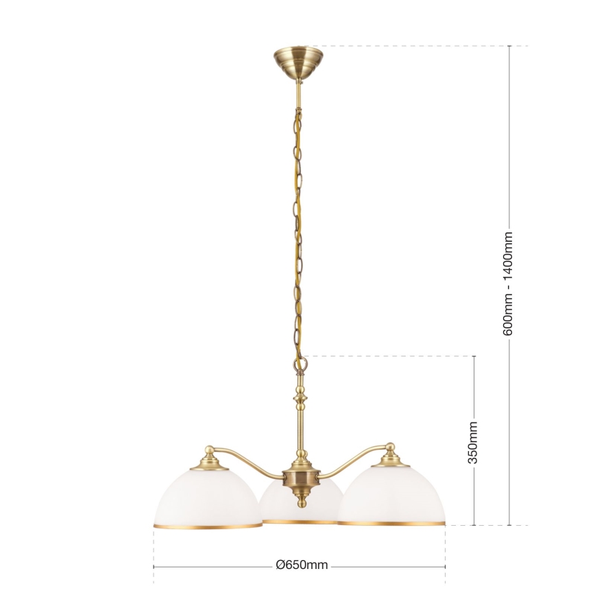 Hanglamp aan een ketting OLD LAMP 3xE27/40W/230V diameter 65 cm wit/messing
