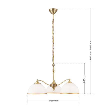 Suspension chaîne OLD LAMP 3xE27/40W/230V d. 65 cm blanc/laiton