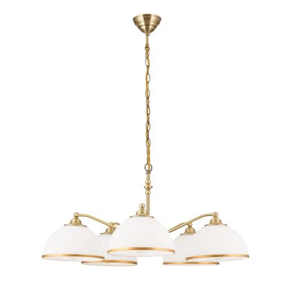 Hanglamp aan een ketting OLD LAMP 5xE27/40W/230V diameter 75 cm wit/messing