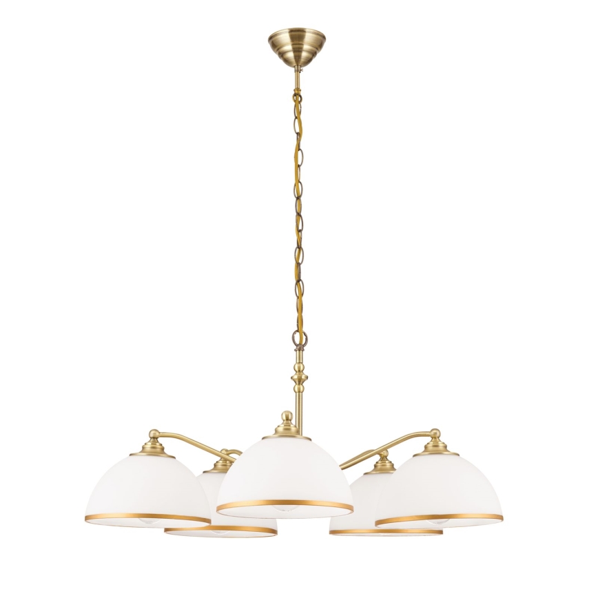 Hanglamp aan een ketting OLD LAMP 5xE27/40W/230V diameter 75 cm wit/messing