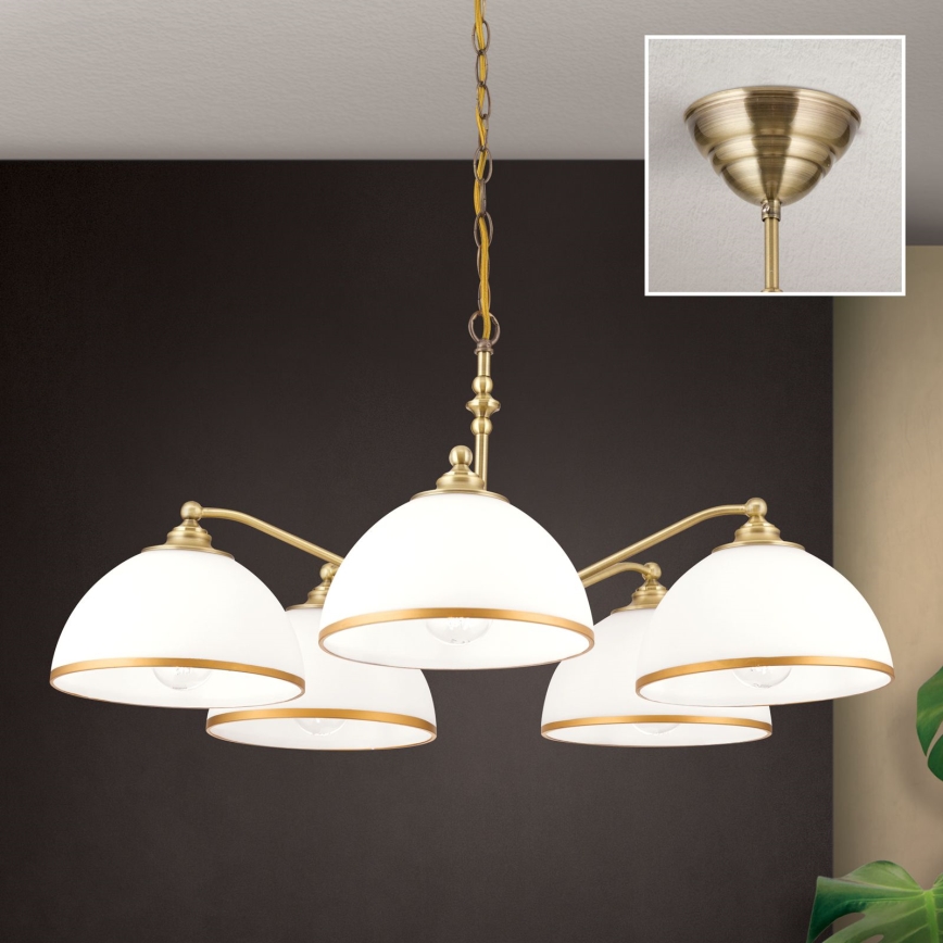 Hanglamp aan een ketting OLD LAMP 5xE27/40W/230V diameter 75 cm wit/messing
