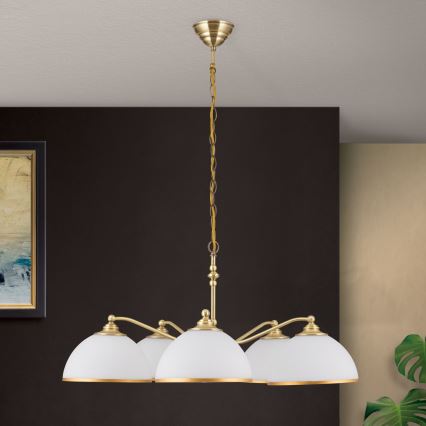 Hanglamp aan een ketting OLD LAMP 5xE27/40W/230V diameter 75 cm wit/messing