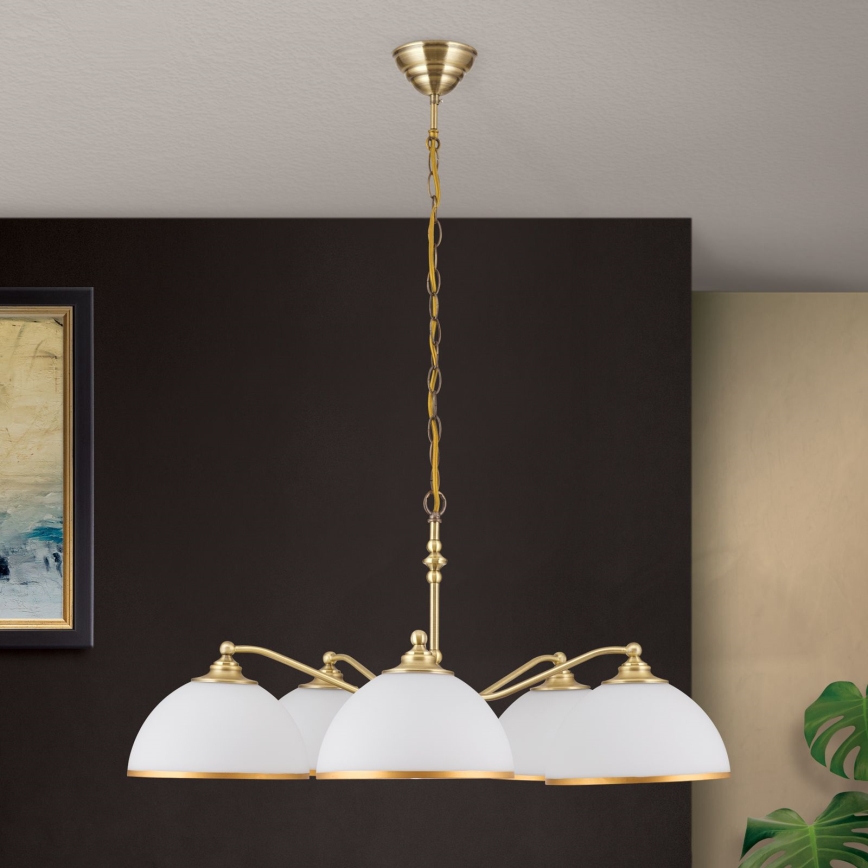 Hanglamp aan een ketting OLD LAMP 5xE27/40W/230V diameter 75 cm wit/messing