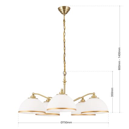 Hanglamp aan een ketting OLD LAMP 5xE27/40W/230V diameter 75 cm wit/messing