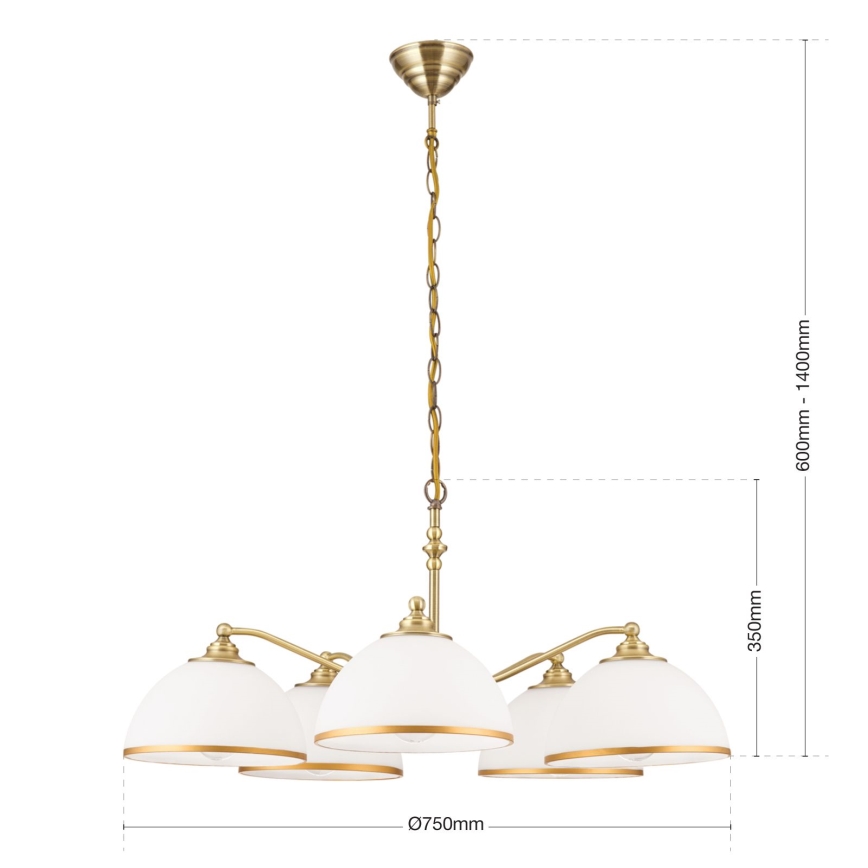 Hanglamp aan een ketting OLD LAMP 5xE27/40W/230V diameter 75 cm wit/messing