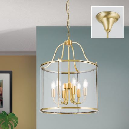 Lustre sur chaîne BRUNO 6xE14/40W/230V, diam. 43 cm, doré