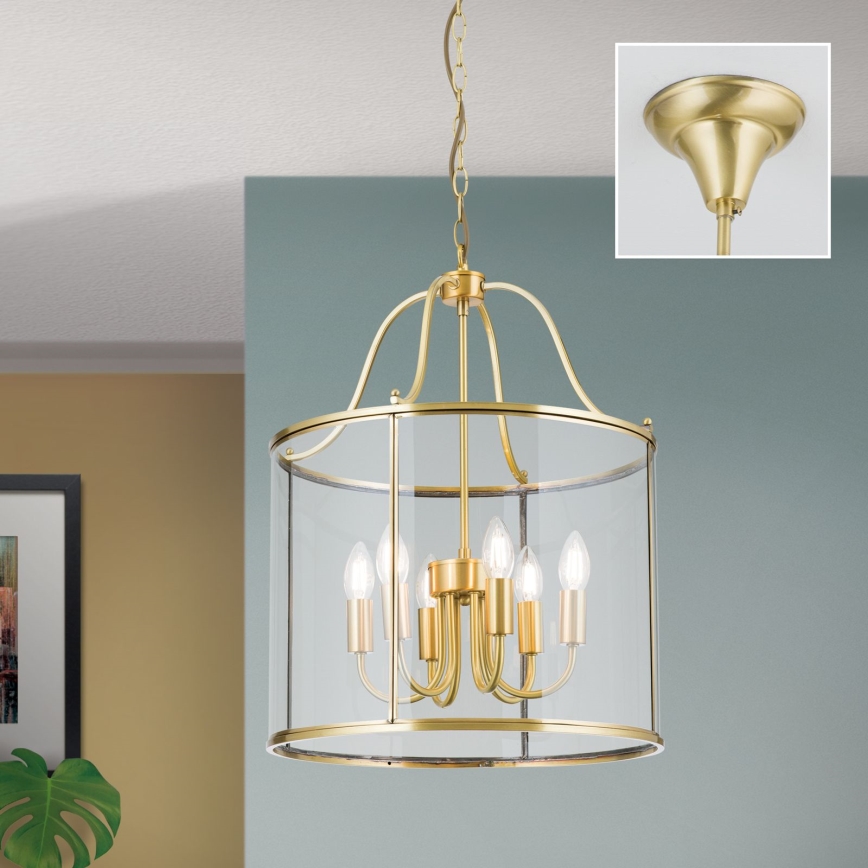 Lustre sur chaîne BRUNO 6xE14/40W/230V, diam. 43 cm, doré