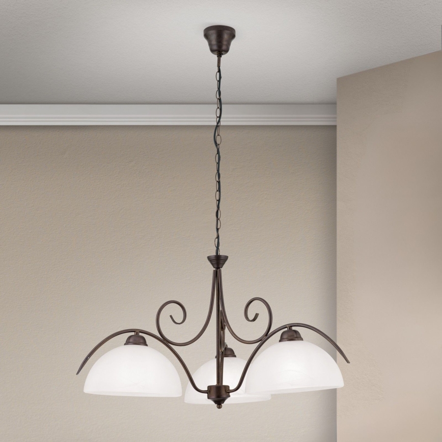 Lustre sur chaîne RULA 3xE27/40W/230V Ø 70 cm blanc/bronze