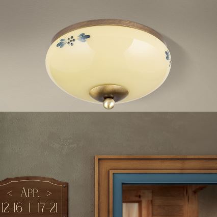 Plafondlamp LANDHAUS 1xE27/60W/230V Ø 21 cm brons/beige/blauw