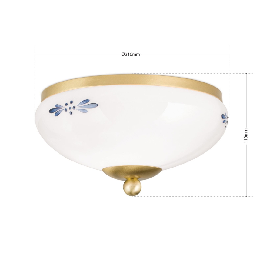 Plafondlamp LANDHAUS 1xE27/60W/230V Ø 21 cm messing/wit/blauw