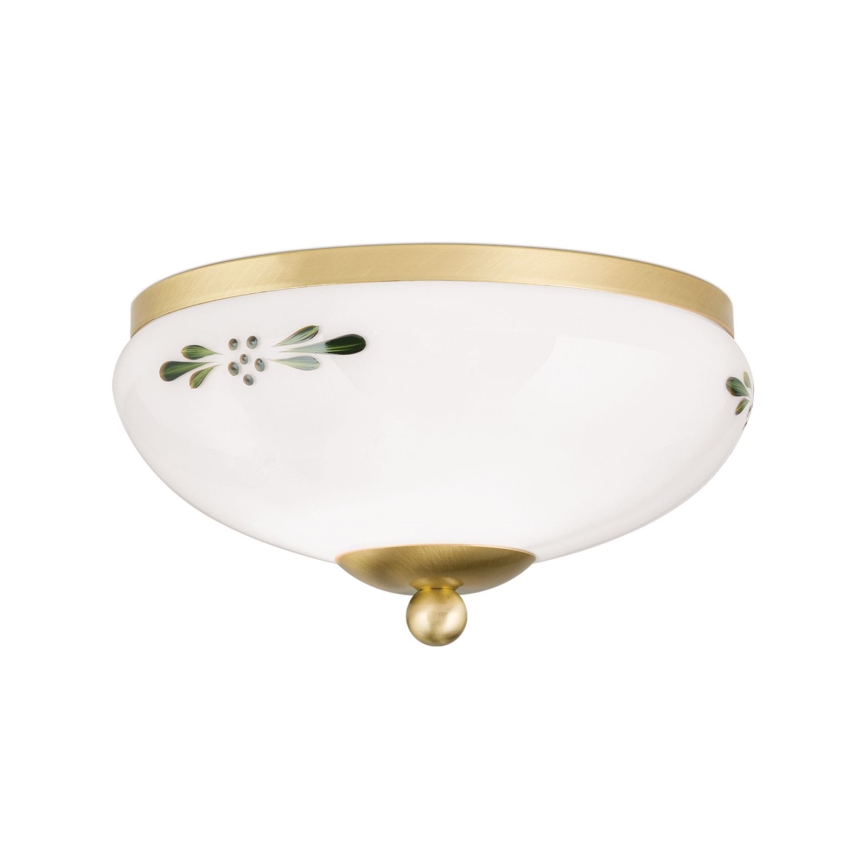 Plafondlamp LANDHAUS 1xE27/60W/230V Ø 21 cm messing/wit/groen