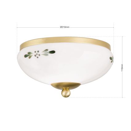 Plafondlamp LANDHAUS 1xE27/60W/230V Ø 21 cm messing/wit/groen