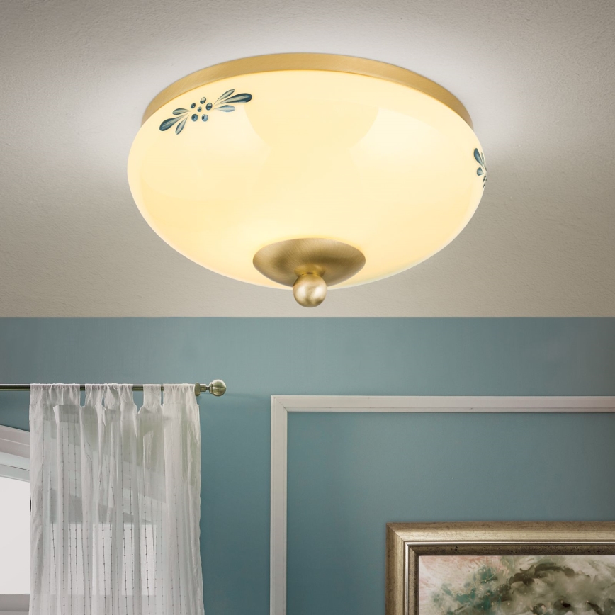 Plafonnier LANDHAUS 1xE27/60W/230V Ø 21 cm laiton/beige/bleu