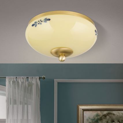Plafonnier LANDHAUS 1xE27/60W/230V Ø 21 cm laiton/beige/bleu