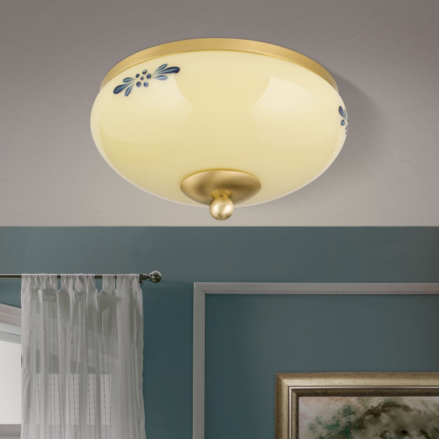 Plafonnier LANDHAUS 1xE27/60W/230V Ø 21 cm laiton/beige/bleu