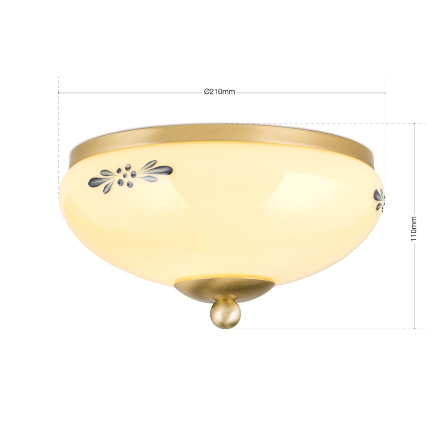 Plafonnier LANDHAUS 1xE27/60W/230V Ø 21 cm laiton/beige/bleu