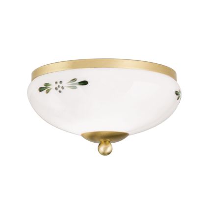 Plafonnier LANDHAUS 1xE27/60W/230V Ø 21 cm laiton/blanc/vert