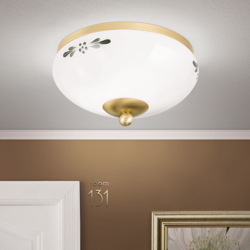 Plafonnier LANDHAUS 1xE27/60W/230V Ø 21 cm laiton/blanc/vert