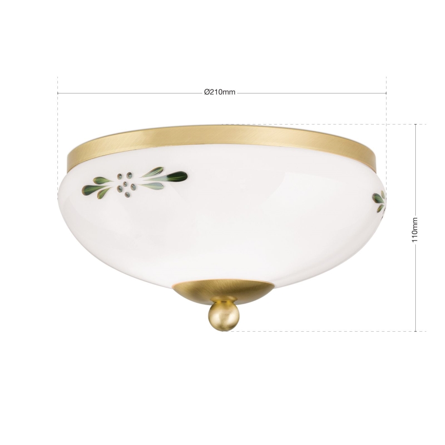 Plafonnier LANDHAUS 1xE27/60W/230V Ø 21 cm laiton/blanc/vert