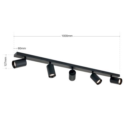 SEAN richtbare spotarmatuur 5x GU10/13W/230V zwart