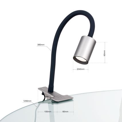 Lampe de table flexible avec pince KURT LED/5W/230V argenté