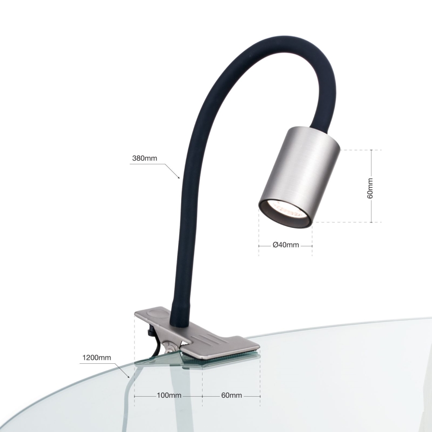 Lampe de table flexible avec pince KURT LED/5W/230V argenté