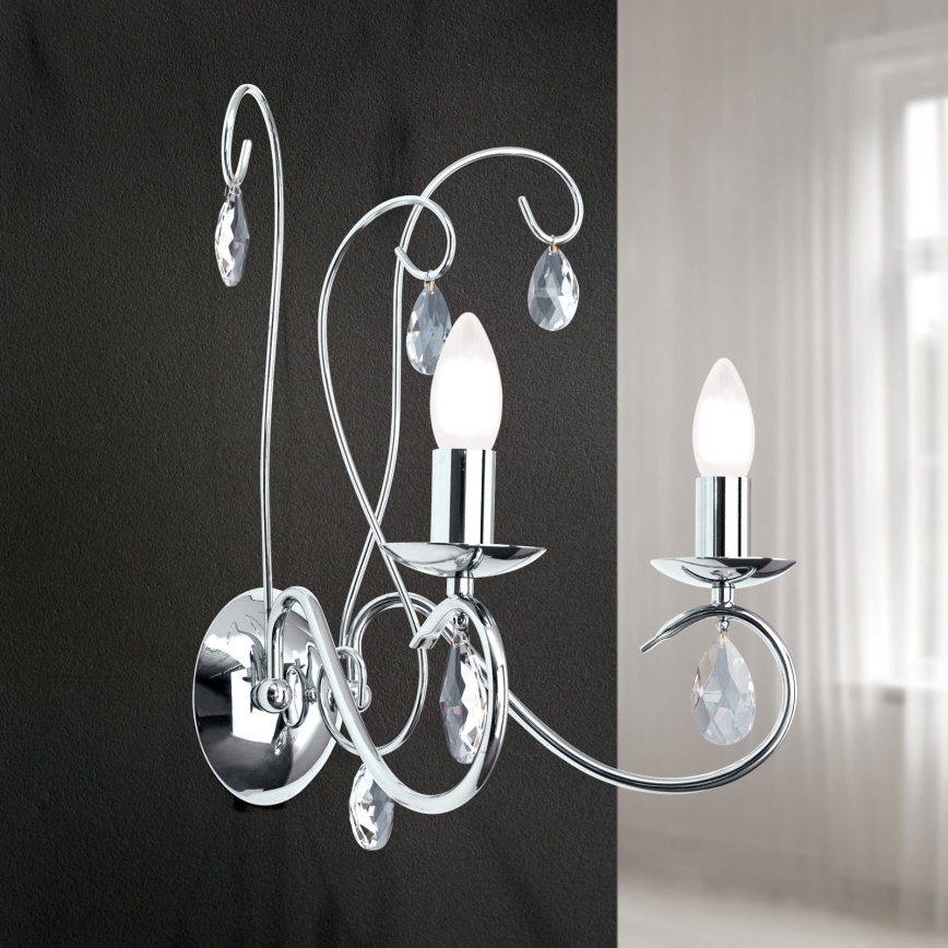 Kristallen wandlamp ALESSIA 2xE14/40W/230V glanzend chroom