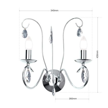 Kristallen wandlamp ALESSIA 2xE14/40W/230V glanzend chroom
