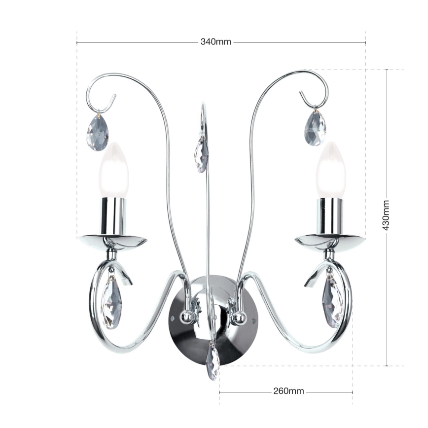 Kristallen wandlamp ALESSIA 2xE14/40W/230V glanzend chroom