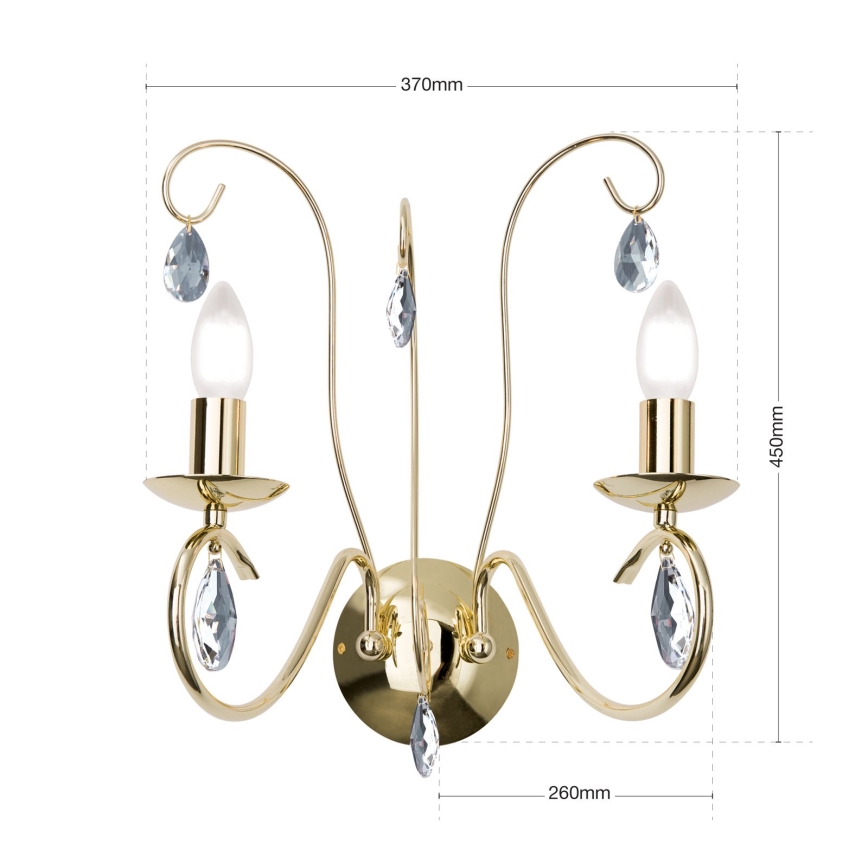 Kristallen wandlamp ALESSIA 2xE14/40W/230V goud