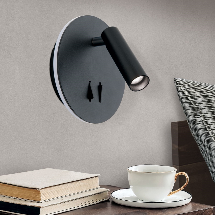 LED Wandspot LENNY LED/6W/230V + LED/3W zwart