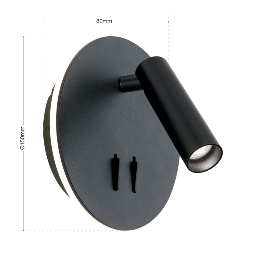 LED Wandspot LENNY LED/6W/230V + LED/3W zwart