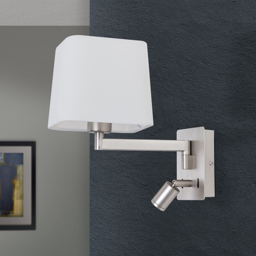 LED Wandlamp CARLTON 1xE27/40W/230V + LED/3W wit/mat chroom
