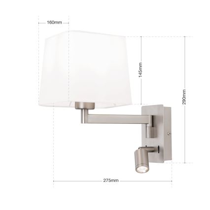 LED Wandlamp CARLTON 1xE27/40W/230V + LED/3W wit/mat chroom