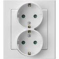 Ospel - Dubbele huishoudelijke wandcontactdoos met afdekraam Schuko 230V SONATA wit
