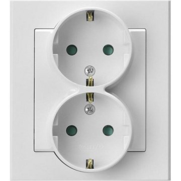 Ospel - Dubbele huishoudelijke wandcontactdoos met afdekraam Schuko 230V SONATA wit