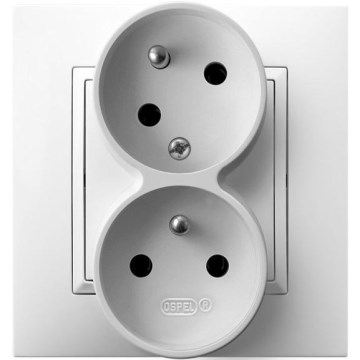 Ospel - Dubbele wandcontactdoos met afdekraam 230V ARIA wit