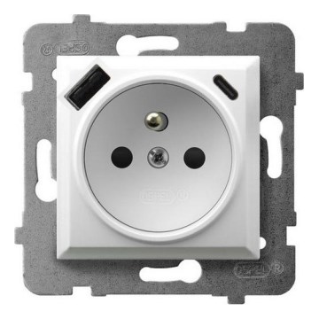 Ospel - Huishoudelijk stopcontact zonder afdekraam 230V + 1xUSB-A + 1xUSB-C ARIA wit