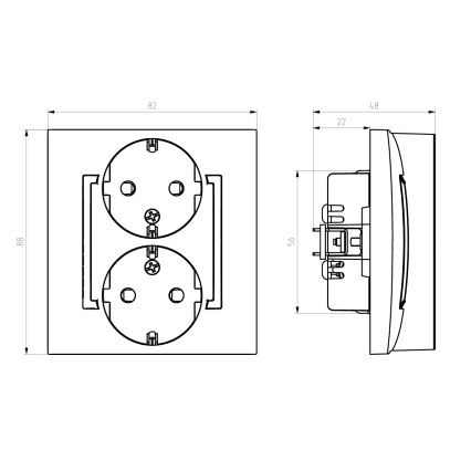 Ospel - Prise murale double Schuko 230 V avec cadre ARIA noire