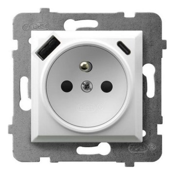 Ospel - Prise murale sans cadre 230 V + 1x USB-A + 1x USB-C ARIA blanche