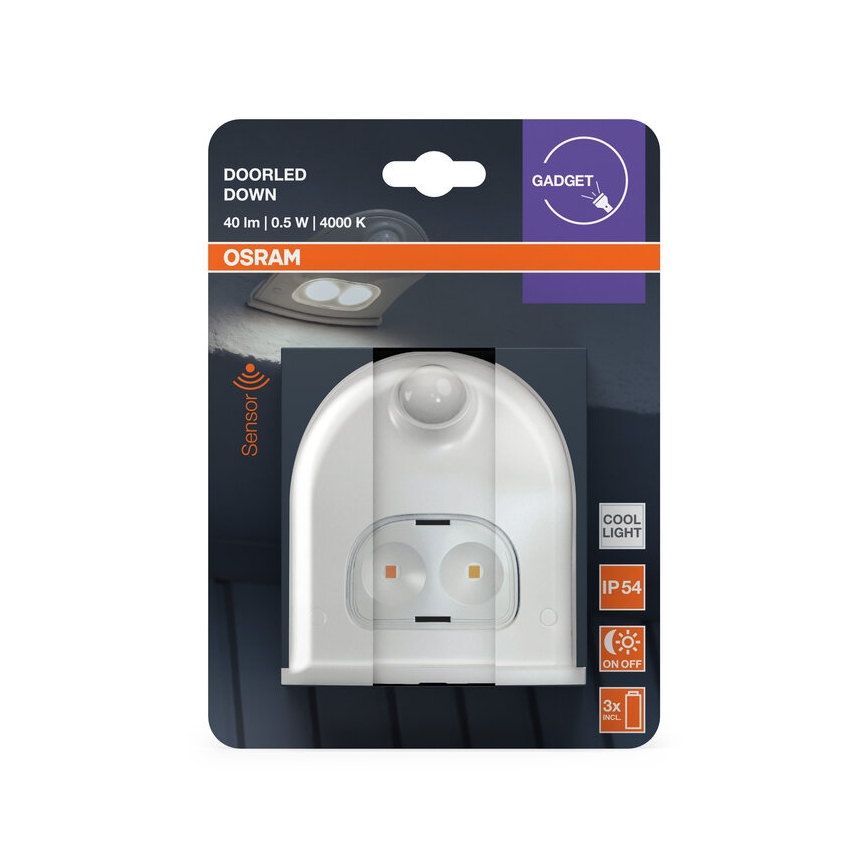 Osram - Applique murale LED d'extérieur avec détecteur DOORLED LED/0,5W/3xAA IP54 blanc