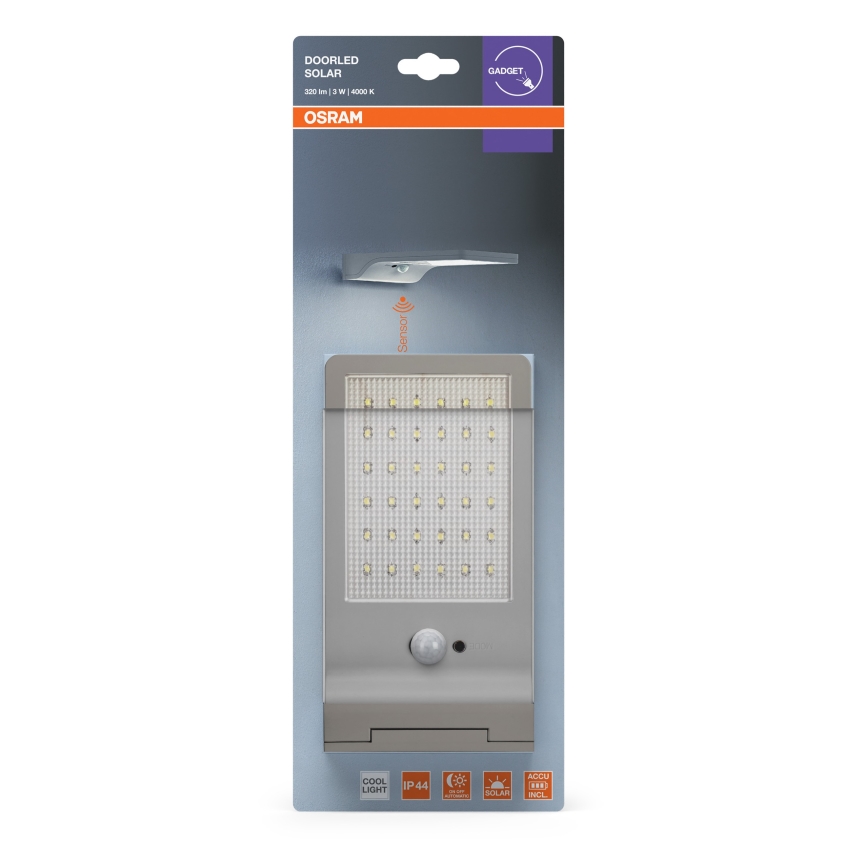 Osram - Applique murale solaire LED avec capteur DOORLED LED/3W/3,3V 2000 mAh IP44 argentée
