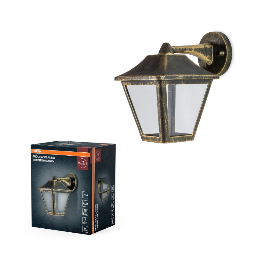 Osram - Buitenwandlamp TRADITION DOWN 1xE27/60W/230V IP44 patina/goud